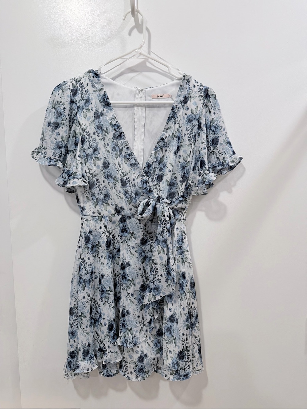 miami Light Blue Floral Tie-Waist Mini Dress